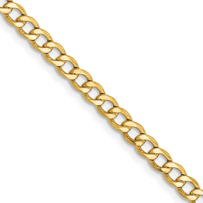 22 Inch 14K Yellow Gold 3.35mm Semi Solid Curb Chain Necklace