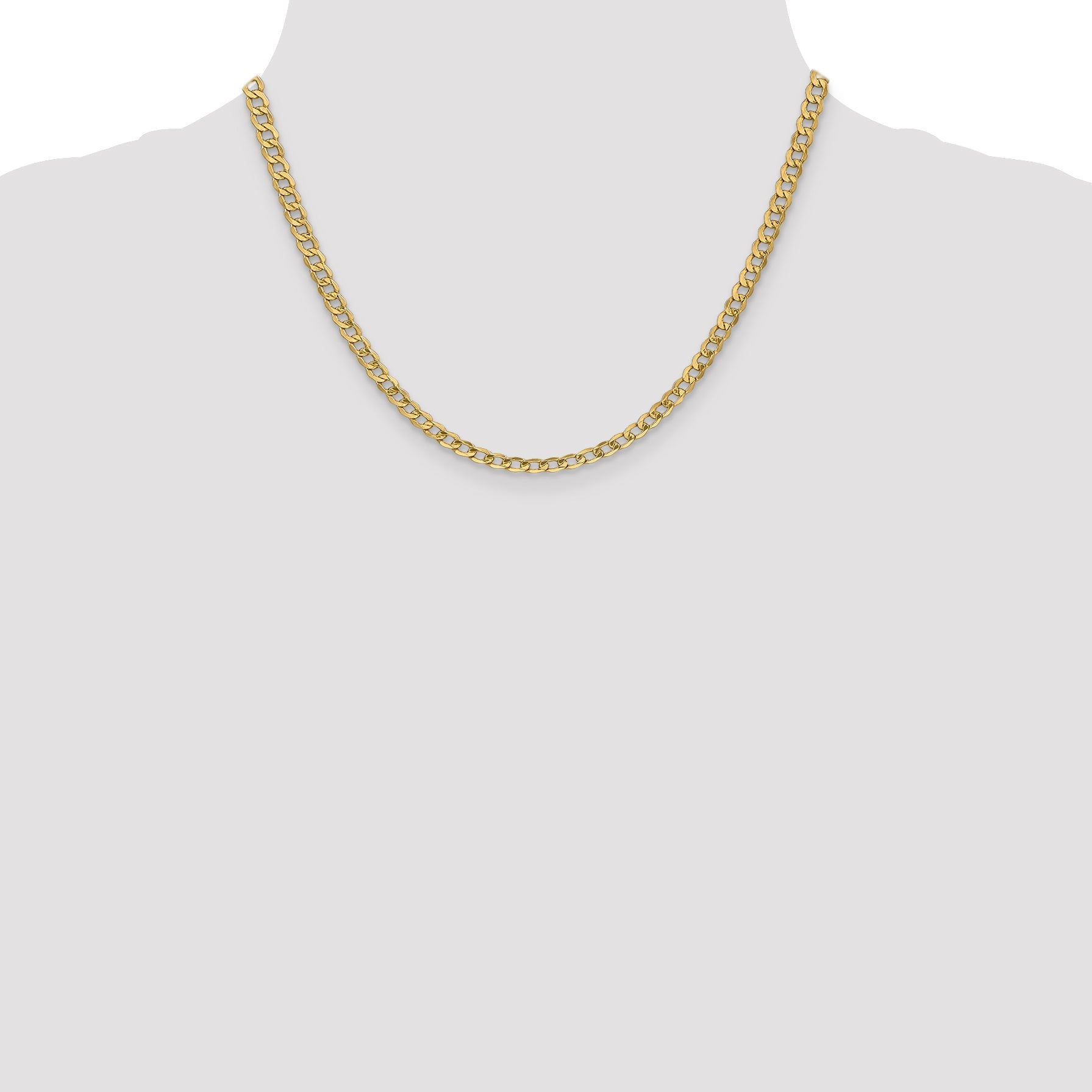 18 Inch 14K Yellow Gold 4.3mm Semi Solid Curb Chain Necklace