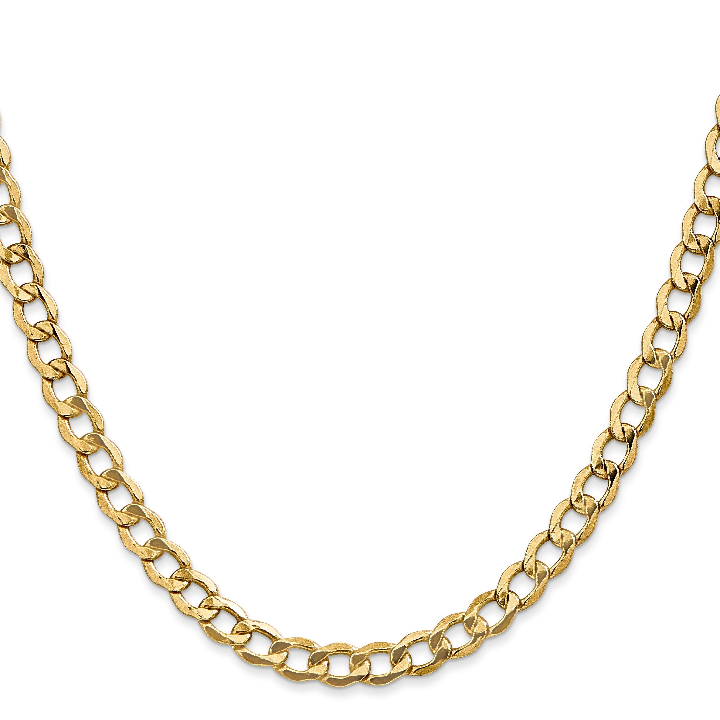 24 Inch 14K Yellow Gold 5.25mm Semi Solid Curb Chain Necklace