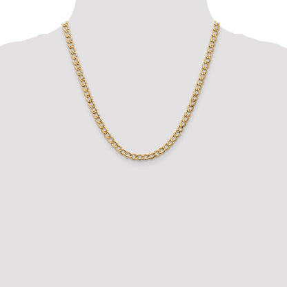 2 Inch 14K Yellow Gold 5.25mm Semi Solid Curb Chain Necklace