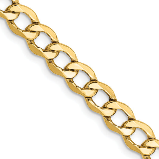 24 Inch 14K Yellow Gold 5.25mm Semi Solid Curb Chain Necklace