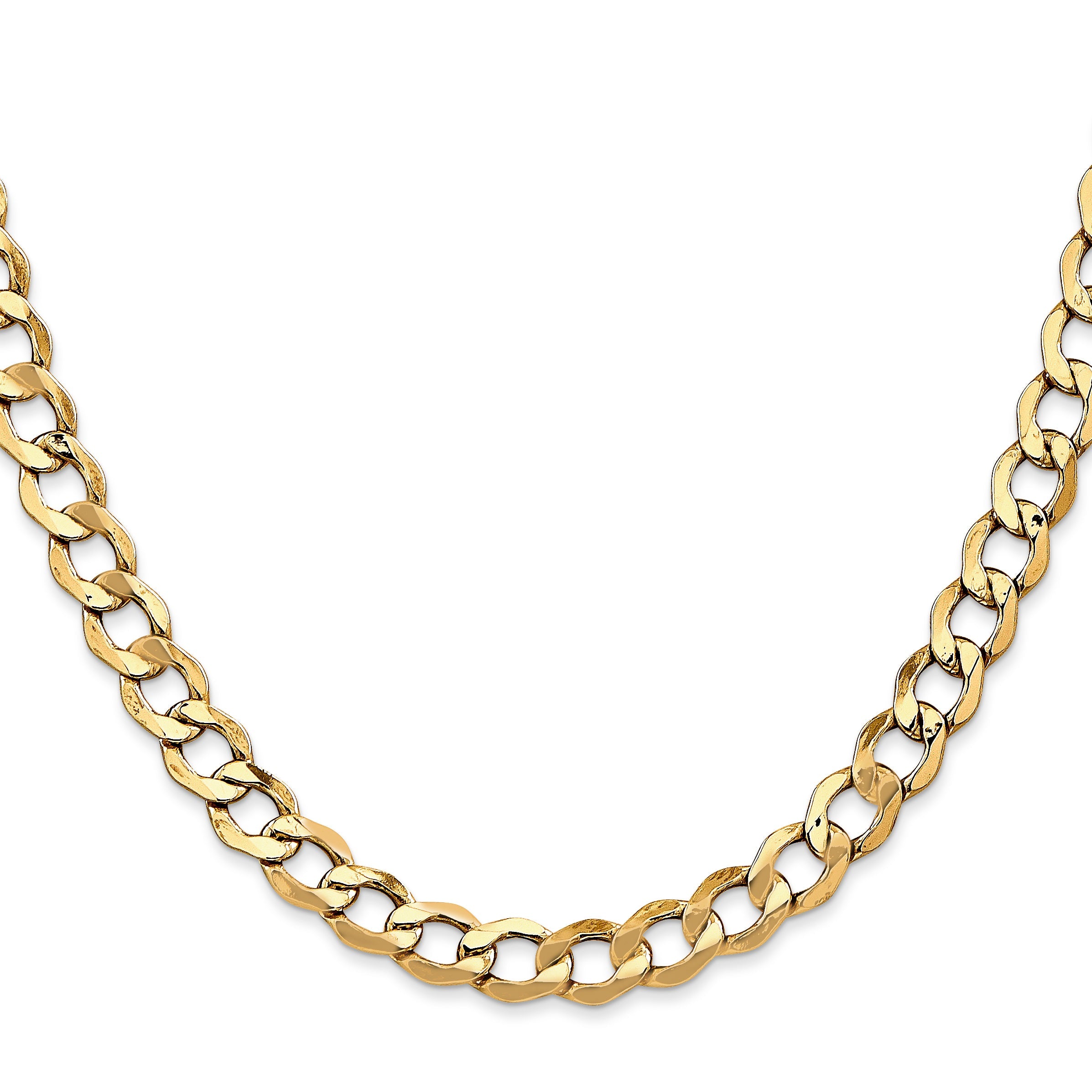 24 Inch 14K Yellow Gold 6.5mm Semi Solid Curb Chain Necklace