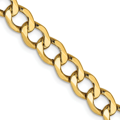 24 Inch 14K Yellow Gold 6.5mm Semi Solid Curb Chain Necklace