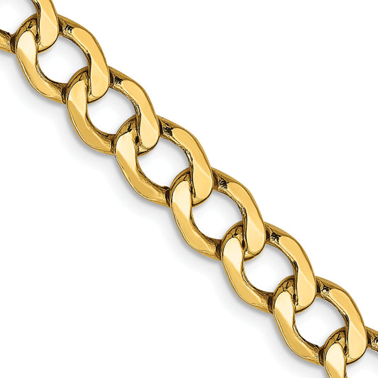 24 Inch 14K Yellow Gold 6.5mm Semi Solid Curb Chain Necklace