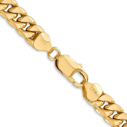 22 Inch 14K Yellow Gold 7.3mm Semi Solid Miami Cuban Chain Necklace