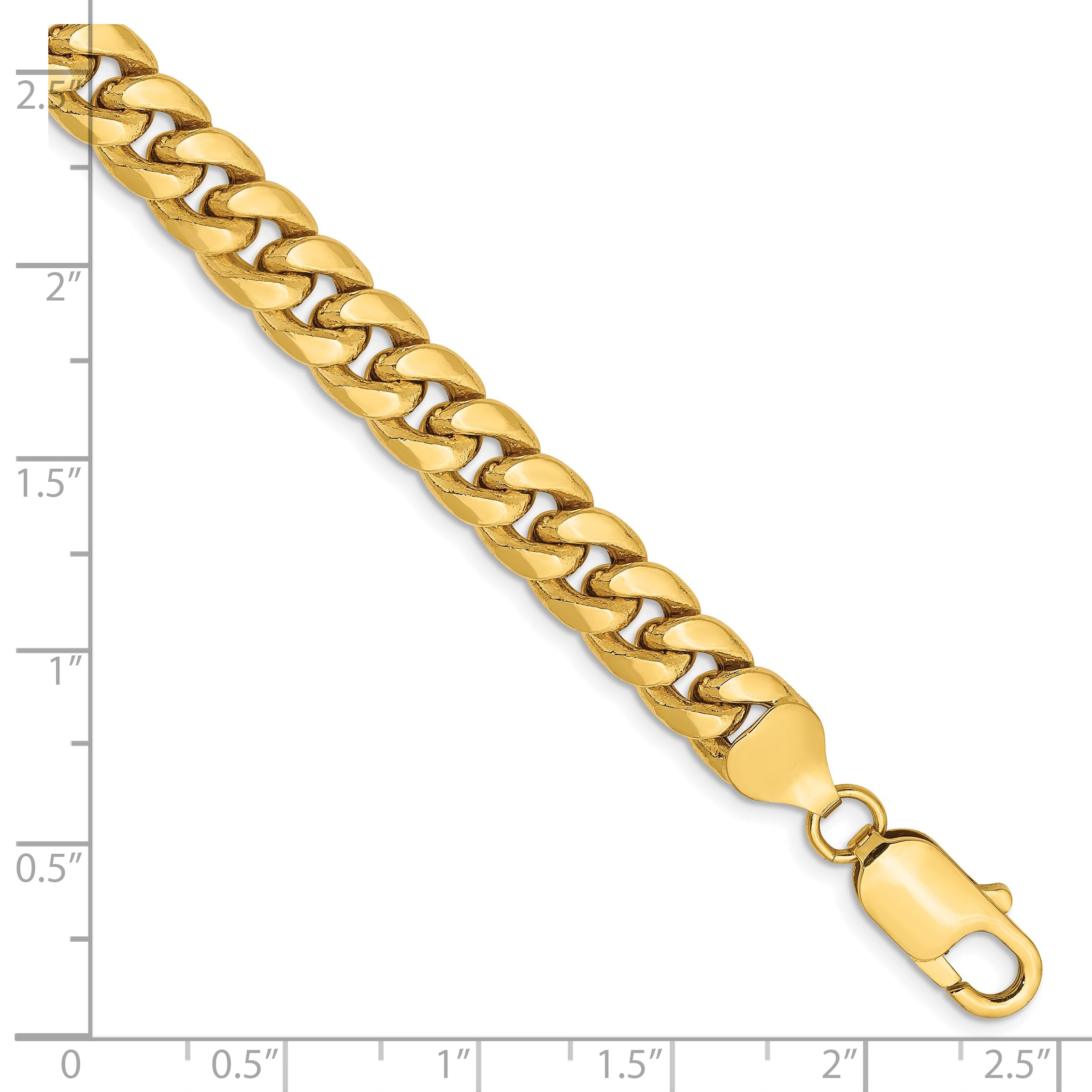 7 Inch 14K Yellow Gold 7.3mm Semi Solid Miami Cuban Chain Bracelet