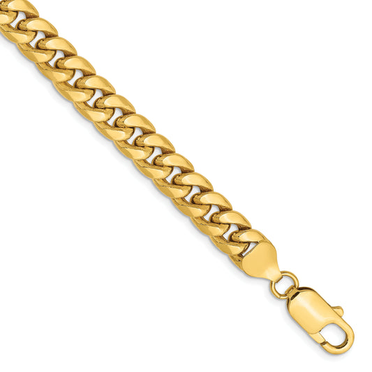 7 Inch 14K Yellow Gold 7.3mm Semi Solid Miami Cuban Chain Bracelet