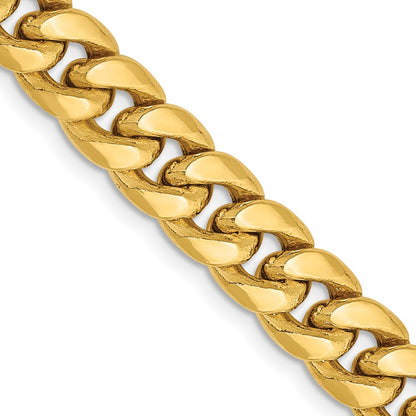 22 Inch 14K Yellow Gold 7.3mm Semi Solid Miami Cuban Chain Necklace