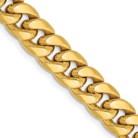 22 Inch 14K Yellow Gold 7.3mm Semi Solid Miami Cuban Chain Necklace