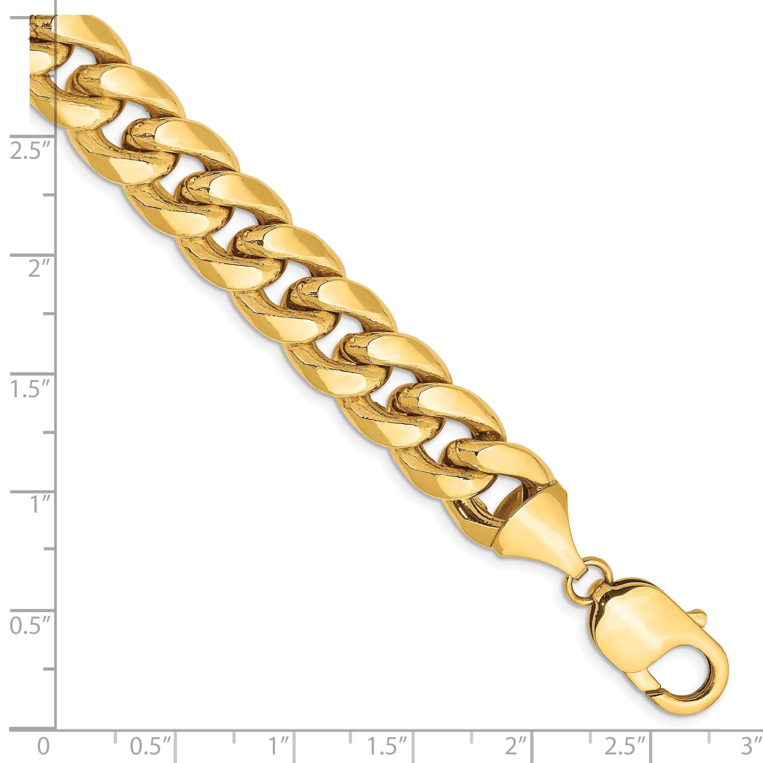 8 Inch 14K Yellow Gold 11mm Semi Solid Miami Cuban Chain Bracelet