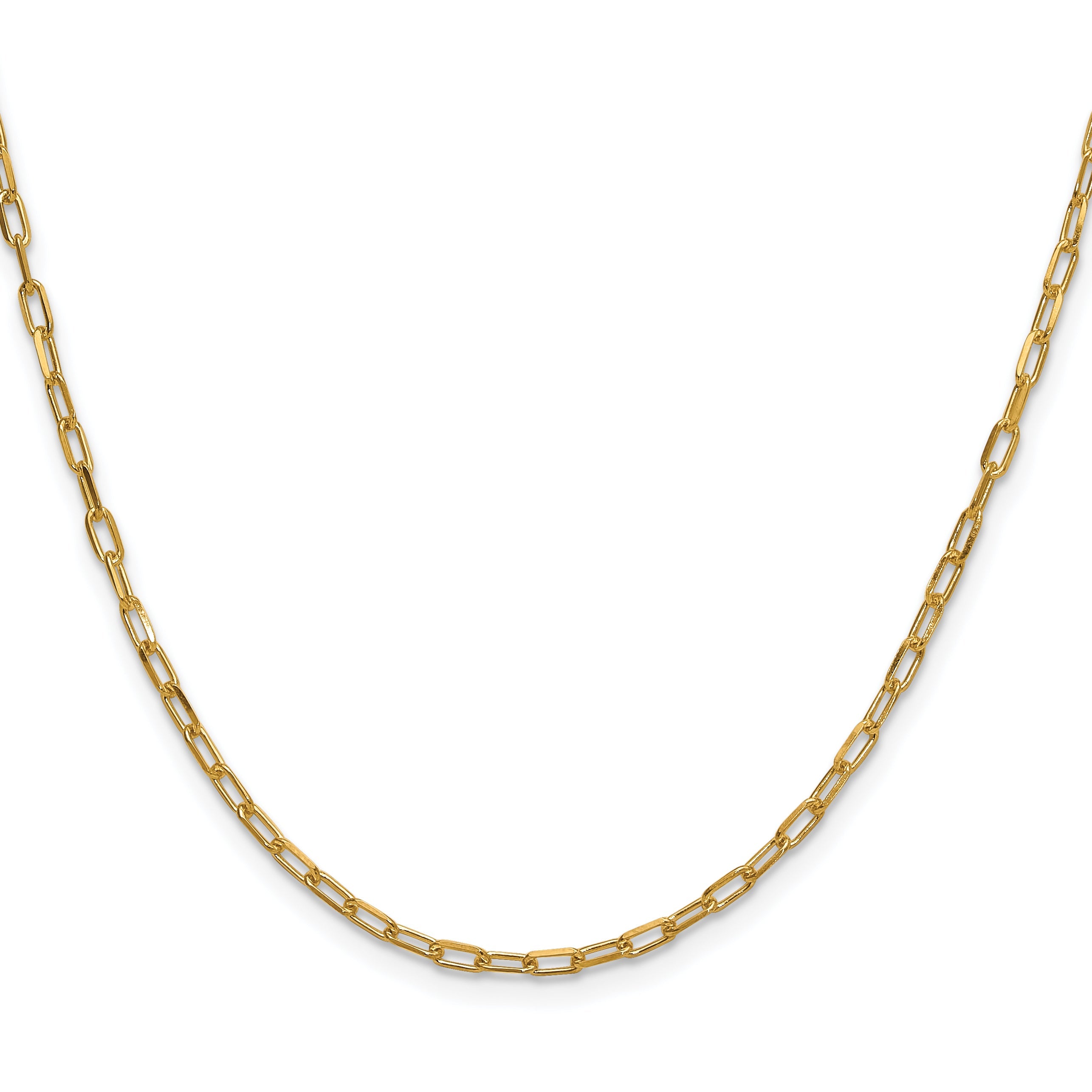 18 Inch 14K Yellow Gold 2.2mm Solid Beveled D/C Paperclip Chain Necklace