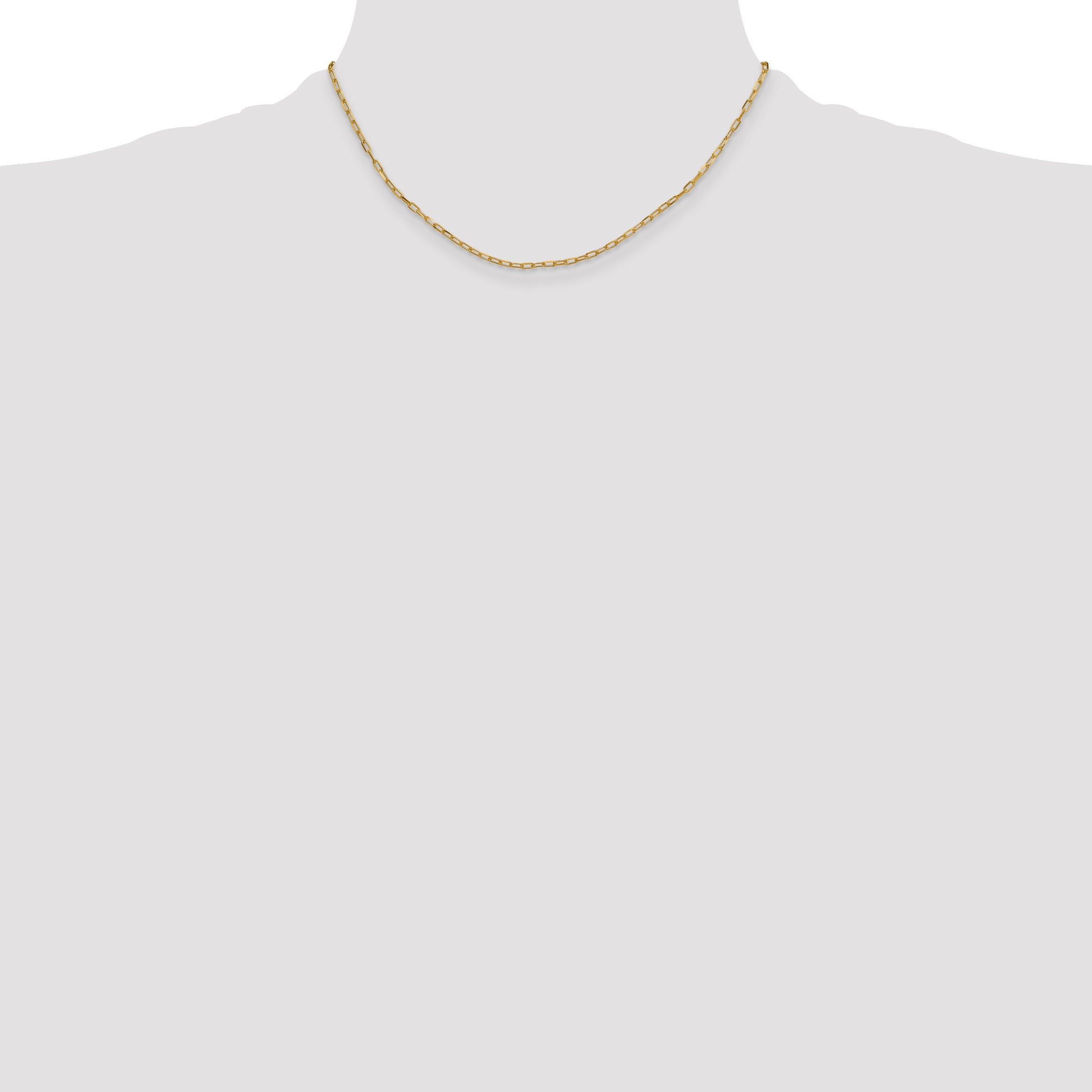 16 Inch 14K Yellow Gold 2.2mm Solid Beveled D/C Paperclip Chain Necklace