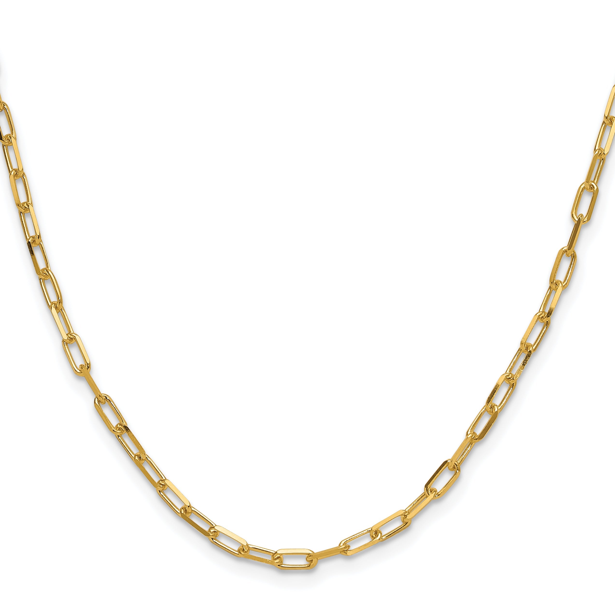 2 Inch 14K Yellow Gold 3.0mm Solid Beveled D/C Paperclip Chain Necklace