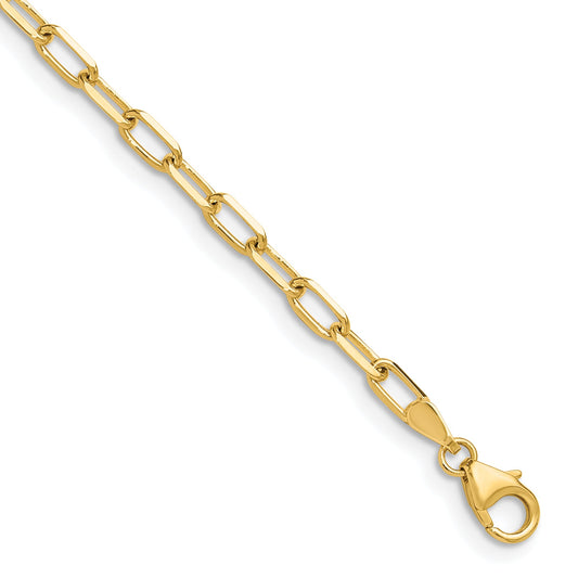 8 Inch 14K Yellow Gold 3.0mm Solid Beveled D/C Paperclip Chain Bracelet