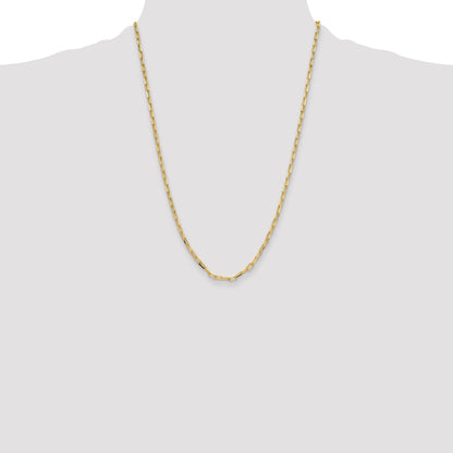 24 Inch 14K Yellow Gold 3.5mm Solid Beveled D/C Paperclip Chain Necklace