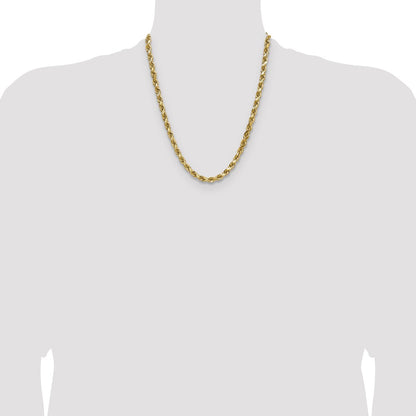 22 Inch 14K Yellow Gold 6.5mm Diamond Cut Rope Chain Necklace