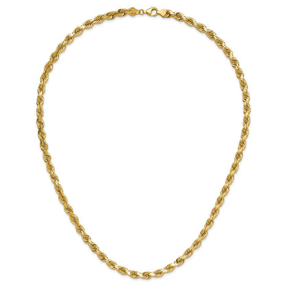 24 Inch 14K Yellow Gold 6.5mm Diamond Cut Rope Chain Necklace