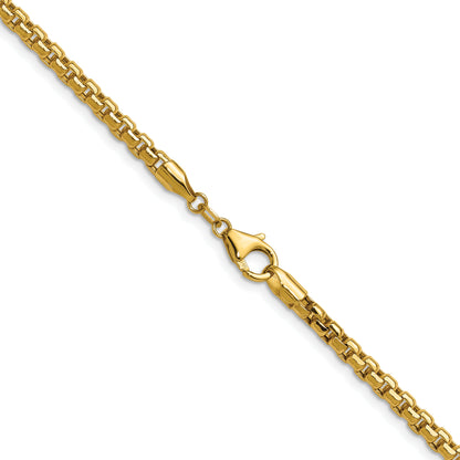 18 Inch 14K Yellow Gold 3.7mm Semi Solid D/C Round Box Chain Necklace