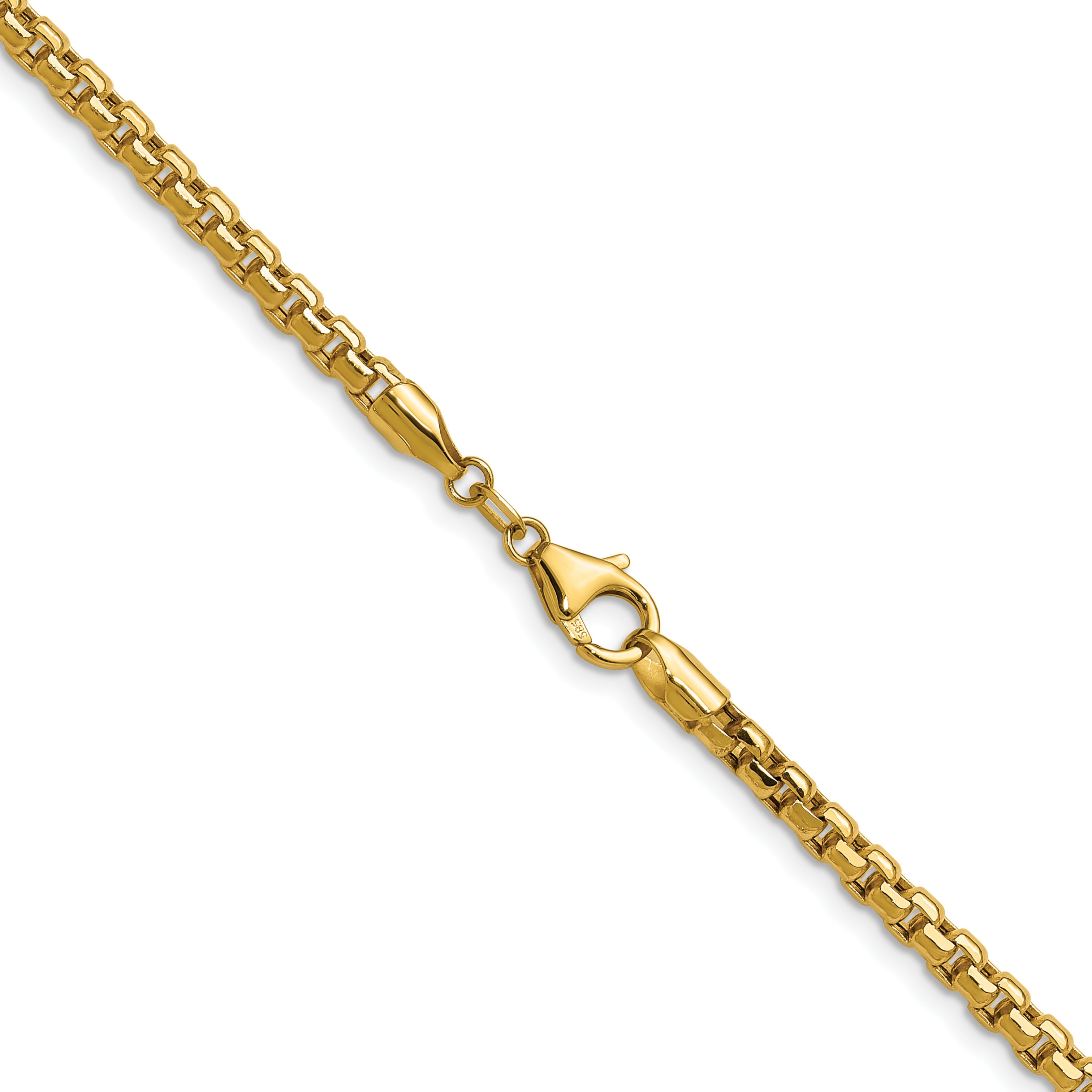 24 Inch 14K Yellow Gold 3.7mm Semi Solid D/C Round Box Chain Necklace