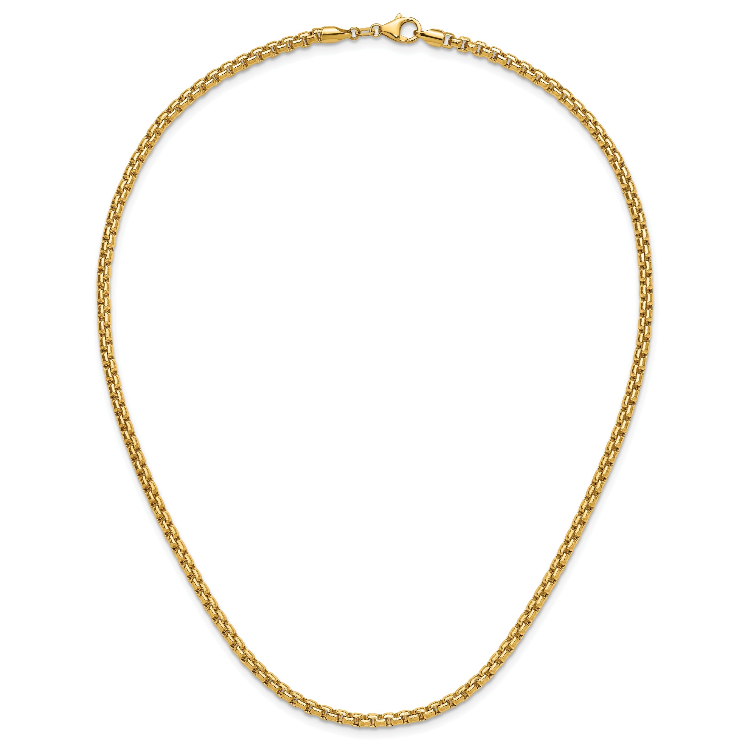 24 Inch 14K Yellow Gold 3.7mm Semi Solid D/C Round Box Chain Necklace