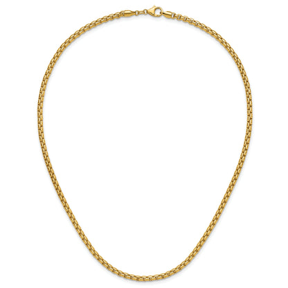 22 Inch 14K Yellow Gold 3.7mm Semi Solid D/C Round Box Chain Necklace