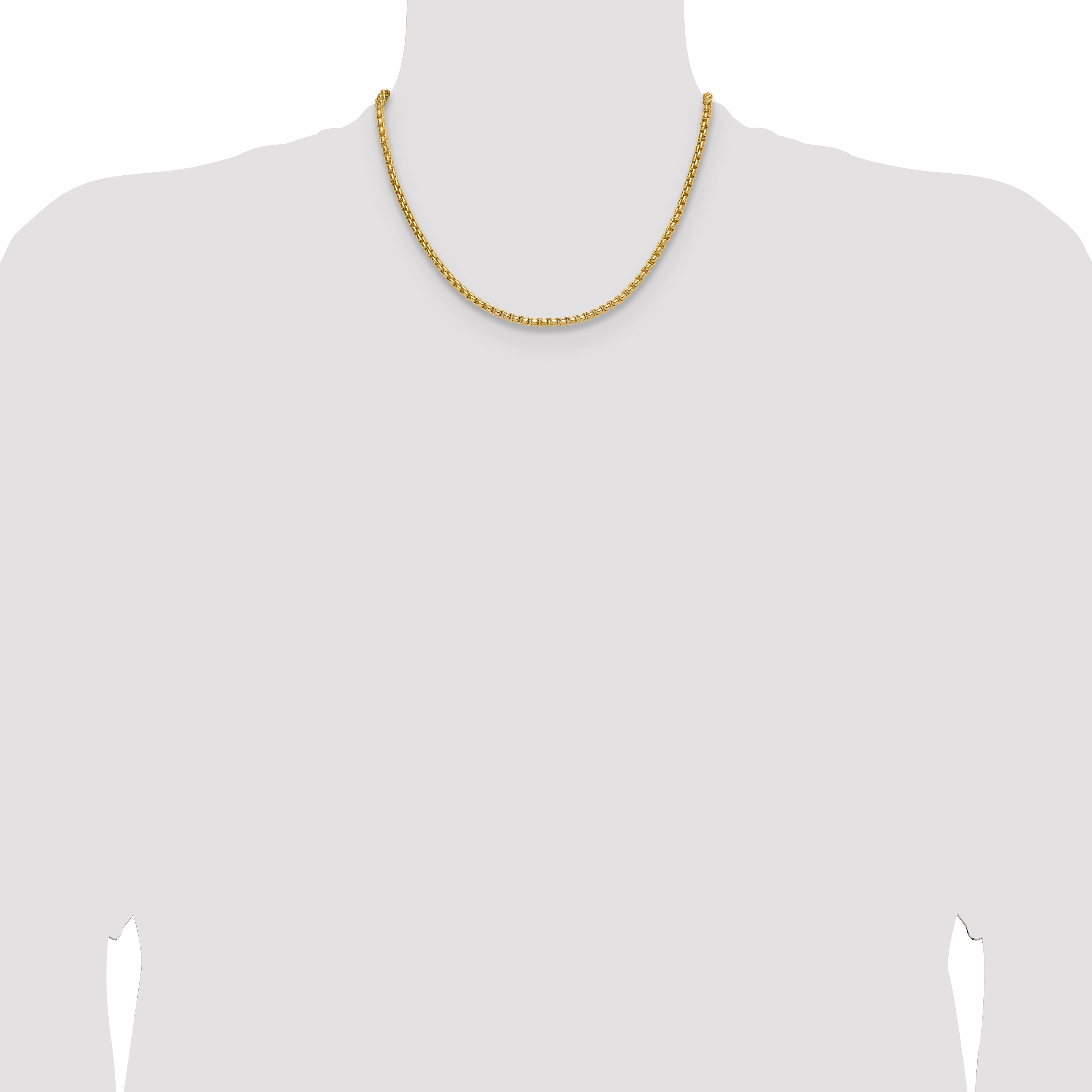 18 Inch 14K Yellow Gold 3.7mm Semi Solid D/C Round Box Chain Necklace