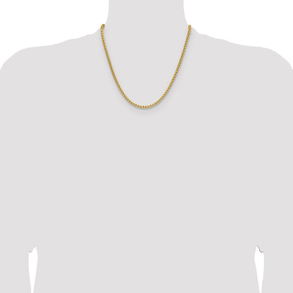 2 Inch 14K Yellow Gold 3.7mm Semi Solid D/C Round Box Chain Necklace