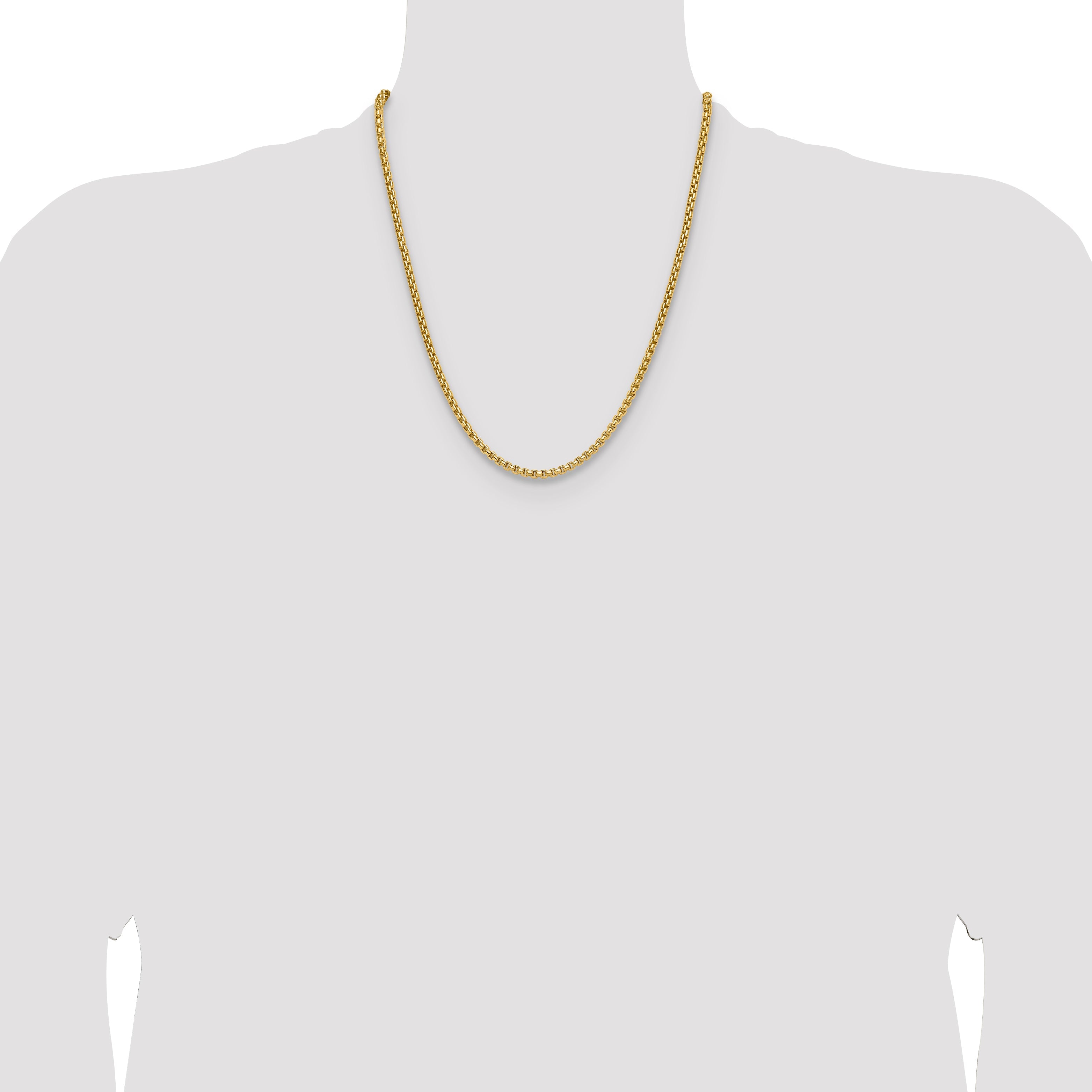 22 Inch 14K Yellow Gold 3.7mm Semi Solid D/C Round Box Chain Necklace