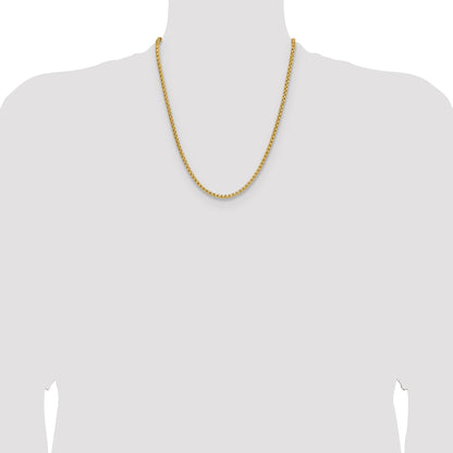 22 Inch 14K Yellow Gold 3.7mm Semi Solid D/C Round Box Chain Necklace