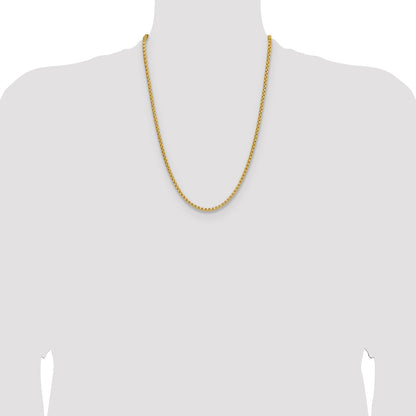 24 Inch 14K Yellow Gold 3.7mm Semi Solid D/C Round Box Chain Necklace