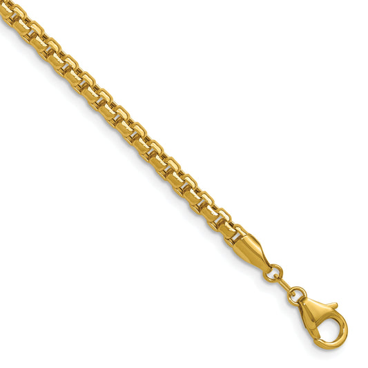 24 Inch 14K Yellow Gold 3.7mm Semi Solid D/C Round Box Chain Necklace