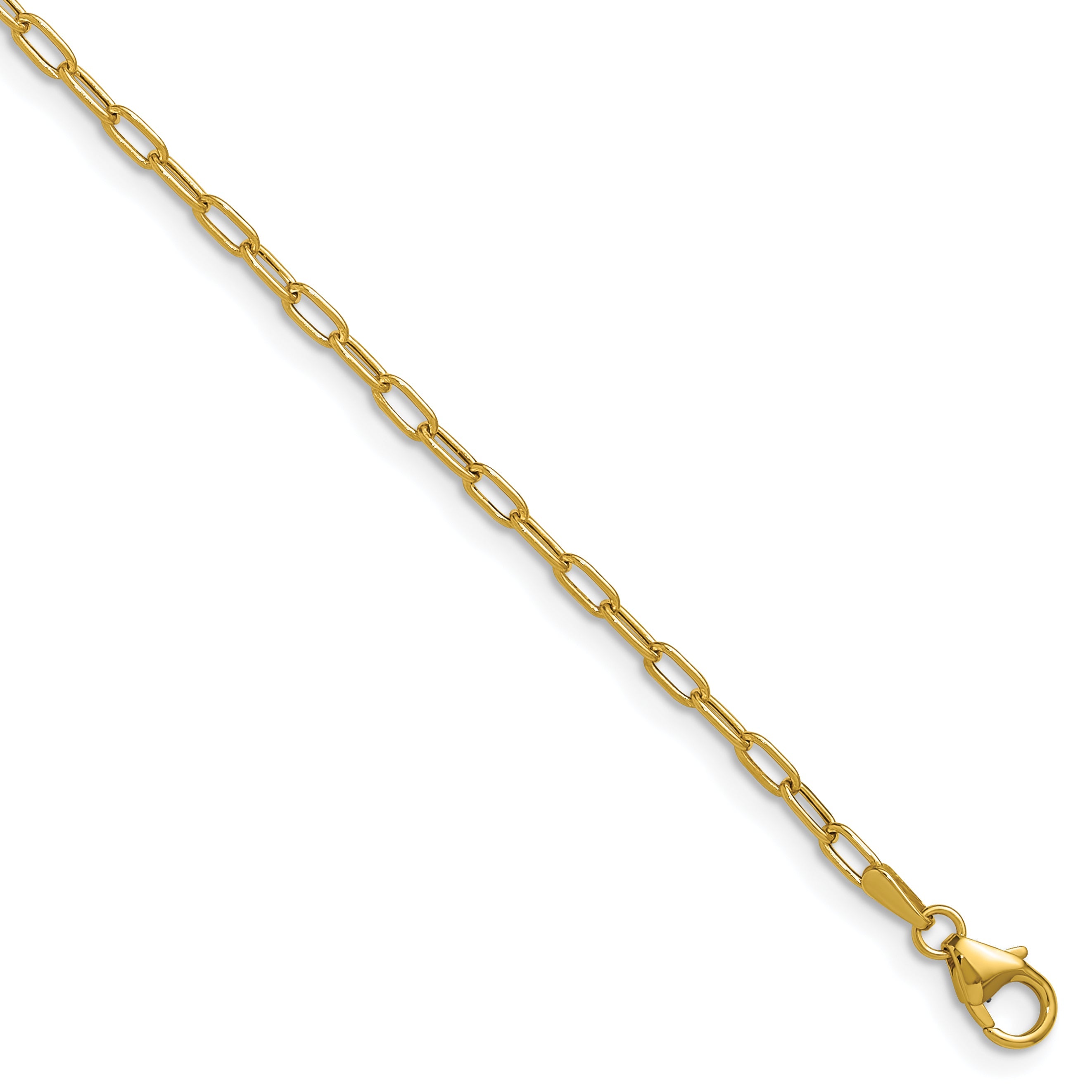 8 Inch 14K Yellow Gold 2.2mm Semi Solid Paperclip Chain Bracelet