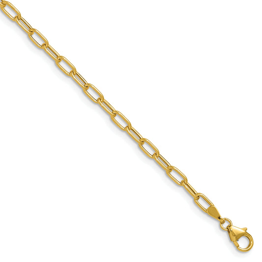7 Inch 14K Yellow Gold 3.0mm Semi Solid Paperclip Chain Bracelet