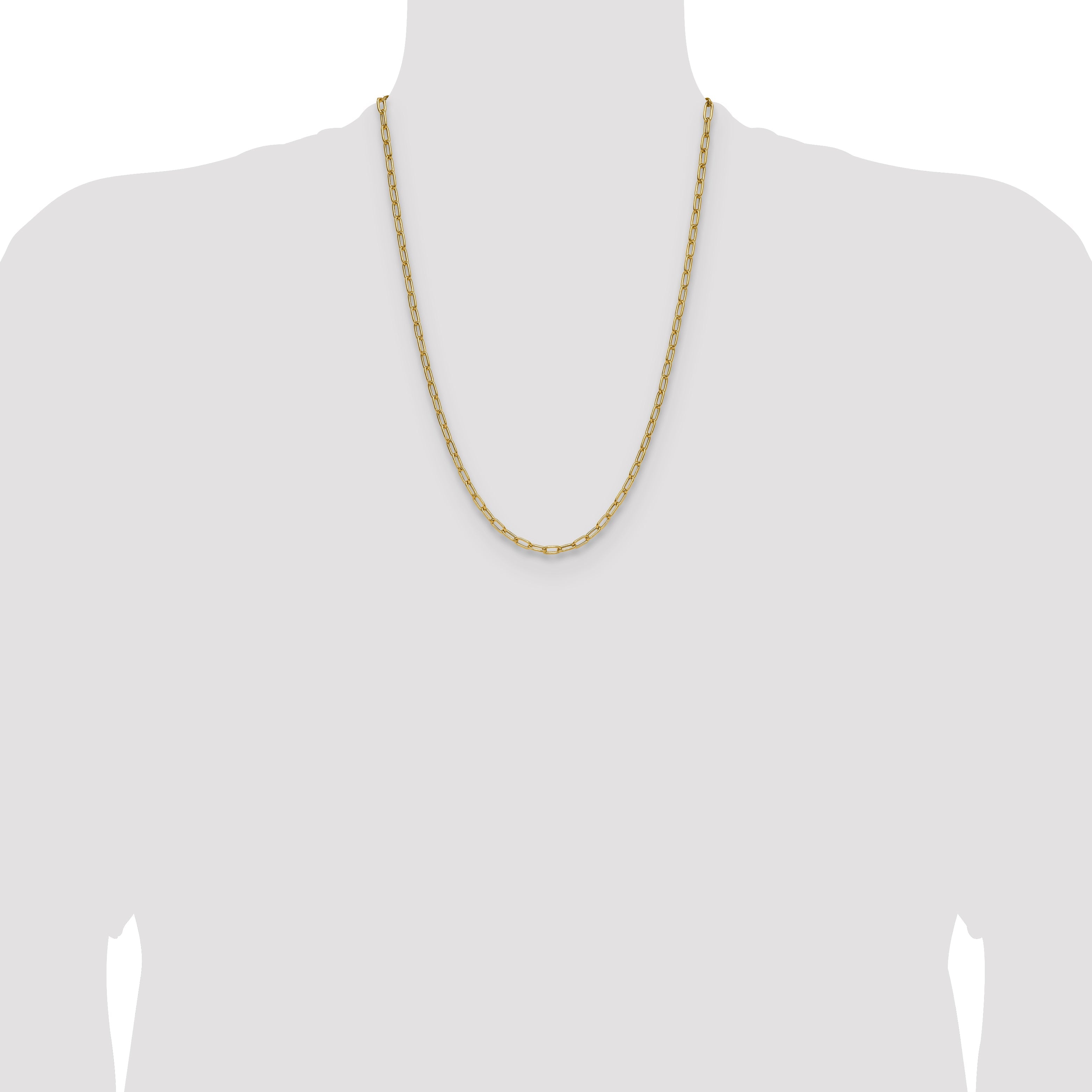 24 Inch 14K Yellow Gold 3.7mm Semi Solid Paperclip Chain Necklace