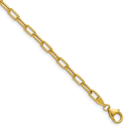 8 Inch 14K Yellow Gold 3.7mm Semi Solid Paperclip Chain Bracelet