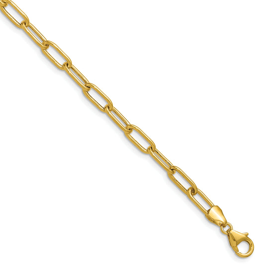 7 Inch 14K Yellow Gold 4.5mm Semi Solid Paperclip Chain Bracelet