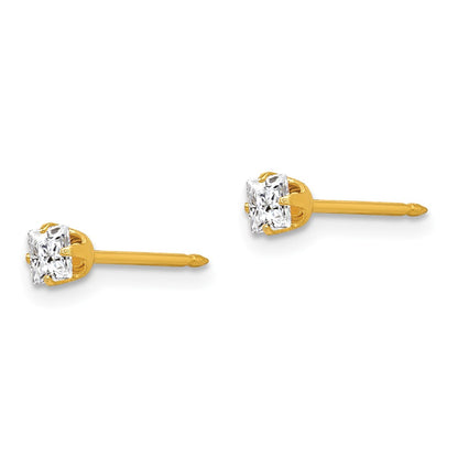 14K Yellow Gold Inverness 3mm Square Cz Post Earrings