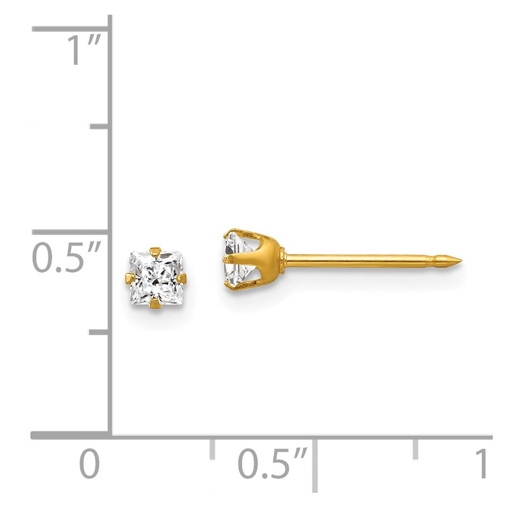 14K Yellow Gold Inverness 3mm Square Cz Post Earrings