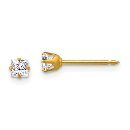 14K Yellow Gold Inverness 3mm Square Cz Post Earrings