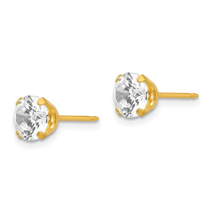 Stainless Steel Inverness 24K Gold-Plated 7mm Cz Earrings