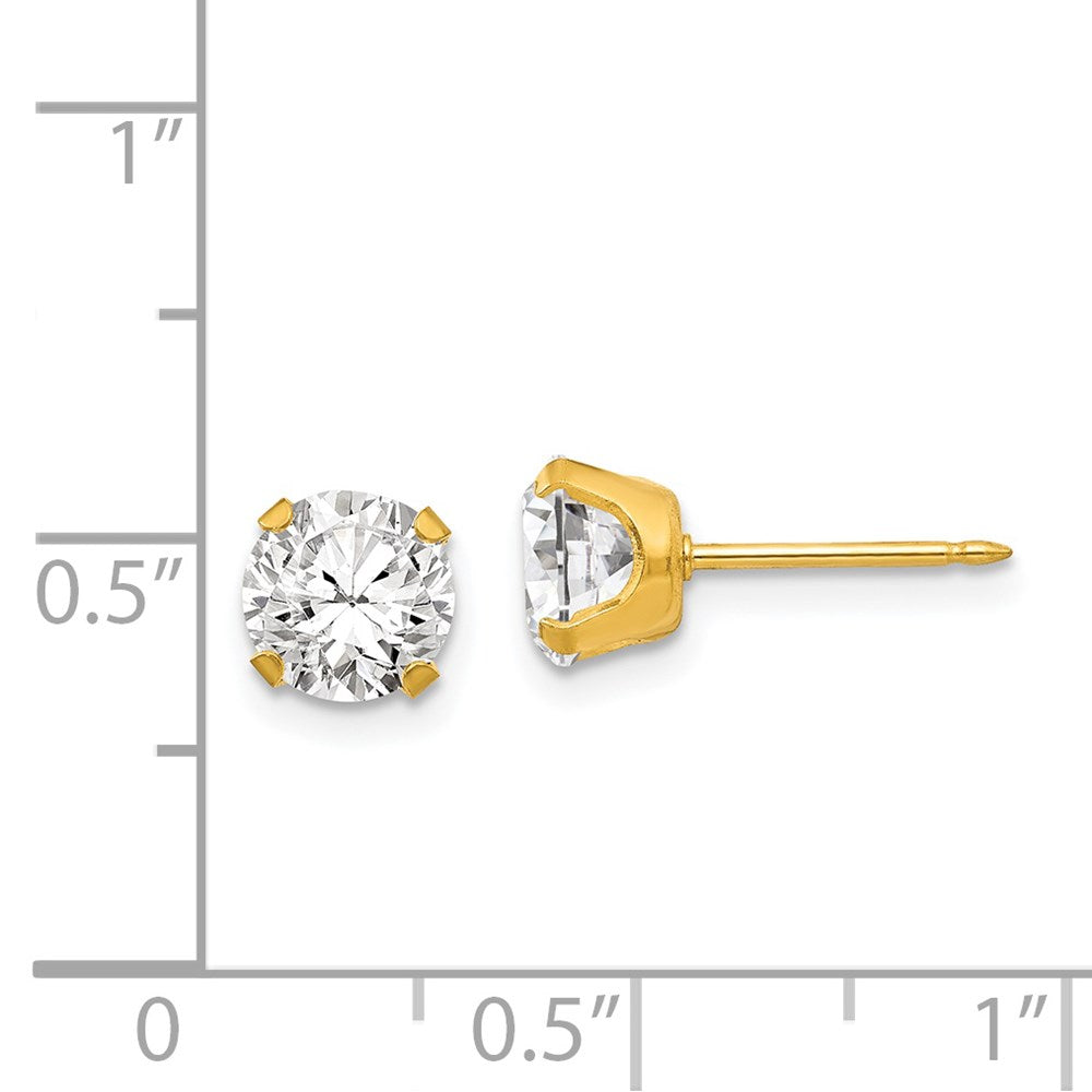 Stainless Steel Inverness 24K Gold-Plated 7mm Cz Earrings