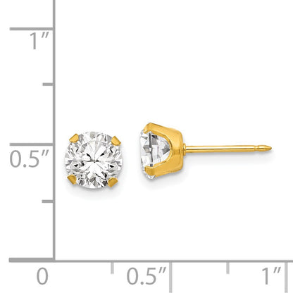 Stainless Steel Inverness 24K Gold-Plated 7mm Cz Earrings