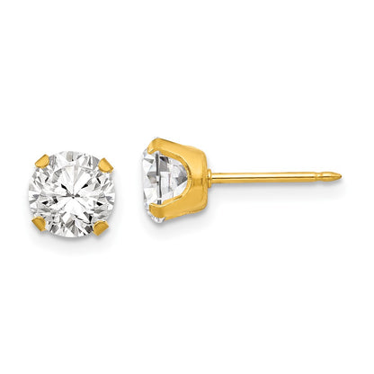 Stainless Steel Inverness 24K Gold-Plated 7mm Cz Earrings