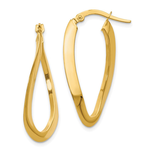 14K Yellow Gold Polished Oval Hoop Earrings
