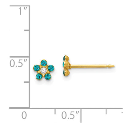 14K Yellow Gold Inverness December Blue Crystal Birthstone Flower Earrings