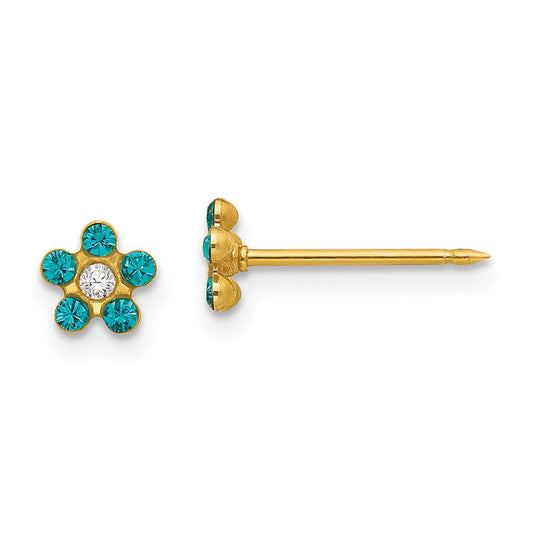 14K Yellow Gold Inverness December Blue Crystal Birthstone Flower Earrings