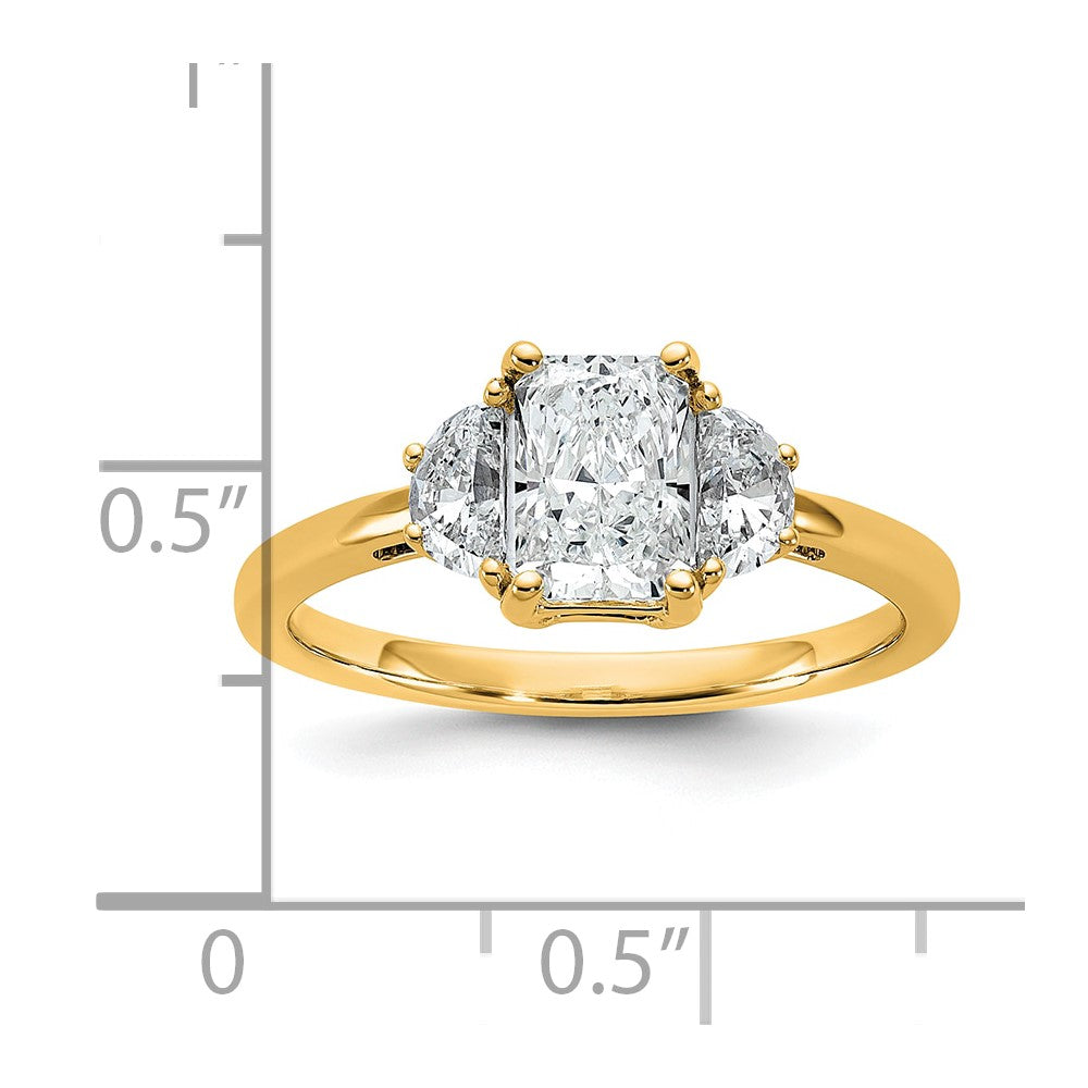 14K Yellow Gold 3/8 carat Lab Grown Diamond VS/SI+ G+ Half Moon 1 carat Radiant Center Semi Mount Engagement Ring