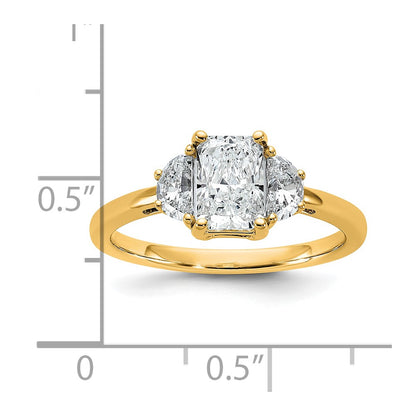 14K Yellow Gold 3/8 carat Lab Grown Diamond VS/SI+ G+ Half Moon 1 carat Radiant Center Semi Mount Engagement Ring