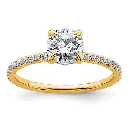 14K Yellow Gold 1 1/3 carat Certified Lab Grown Diamond VS+ F+ Round Complete Solitaire with Flair Engagement Ring