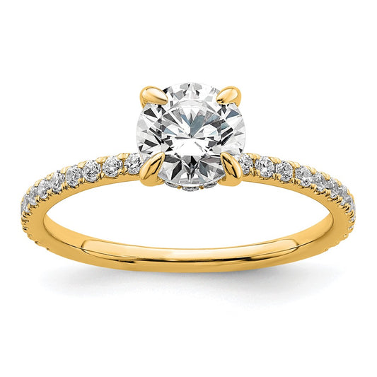 14K Yellow Gold 1 1/3 carat Certified Lab Grown Diamond VS+ F+ Round Complete Solitaire with Flair Engagement Ring